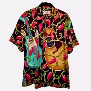 RARE Vintage New Orleans JazzFest Guitar Print Hawaiian Shirt Men’s Small/Unisex
